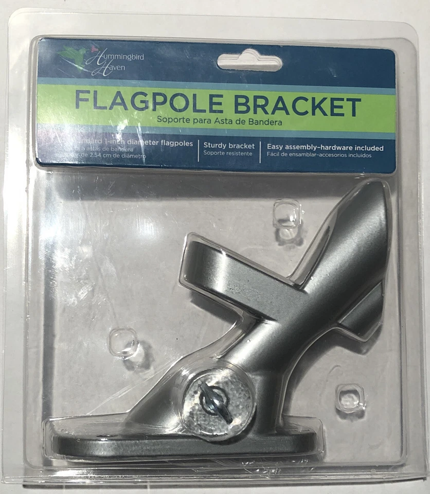 Soporte de asta de bandera para mástiles estándar de 1". Montaje en pared de aluminio plateado Foto 3 de 3