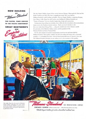 1946 PULLMAN EISENBAHNWAGEN Original Vintage Druck Anzeige Zug Reisen Empire Builders