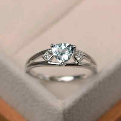 1.66 Ct Trillion Cut Natural Aquamarine Diamond Anniversary Ring 14K White Gold