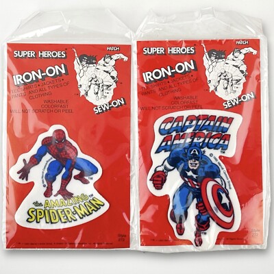 Vintage Spider-Man / Captain America 1980s Iron On Patch Lot Of 2