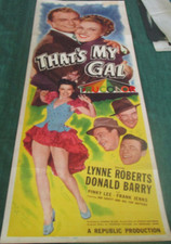 "That's My Gal" Lynne Roberts Donald Barry Movie Poster, 1947 14 x 36 Very Good