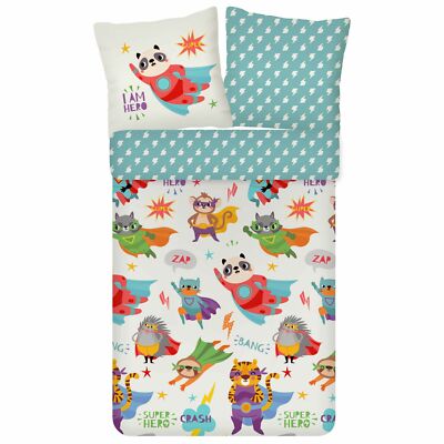 ESPiCO Wendebettwäsche Trendy Bedding Superheld Comic Affe Panda Igel Renforcé
