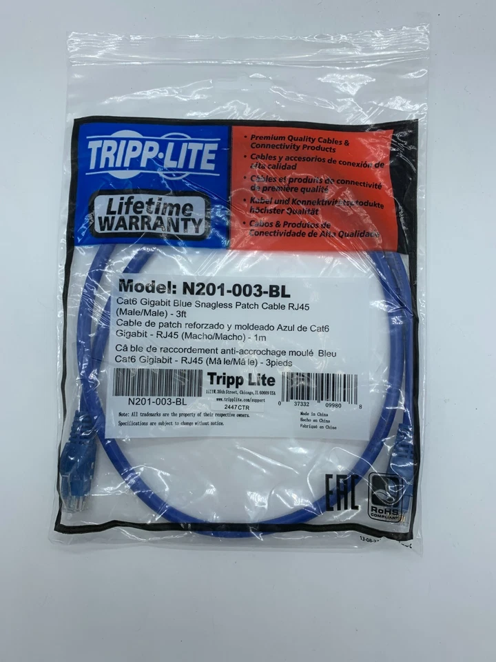NEW Lot of 64 Tripp Lite N201-003-BL Cat6 Patch Cable 3Ft FREE SHIPPING! - Image 2 of 4