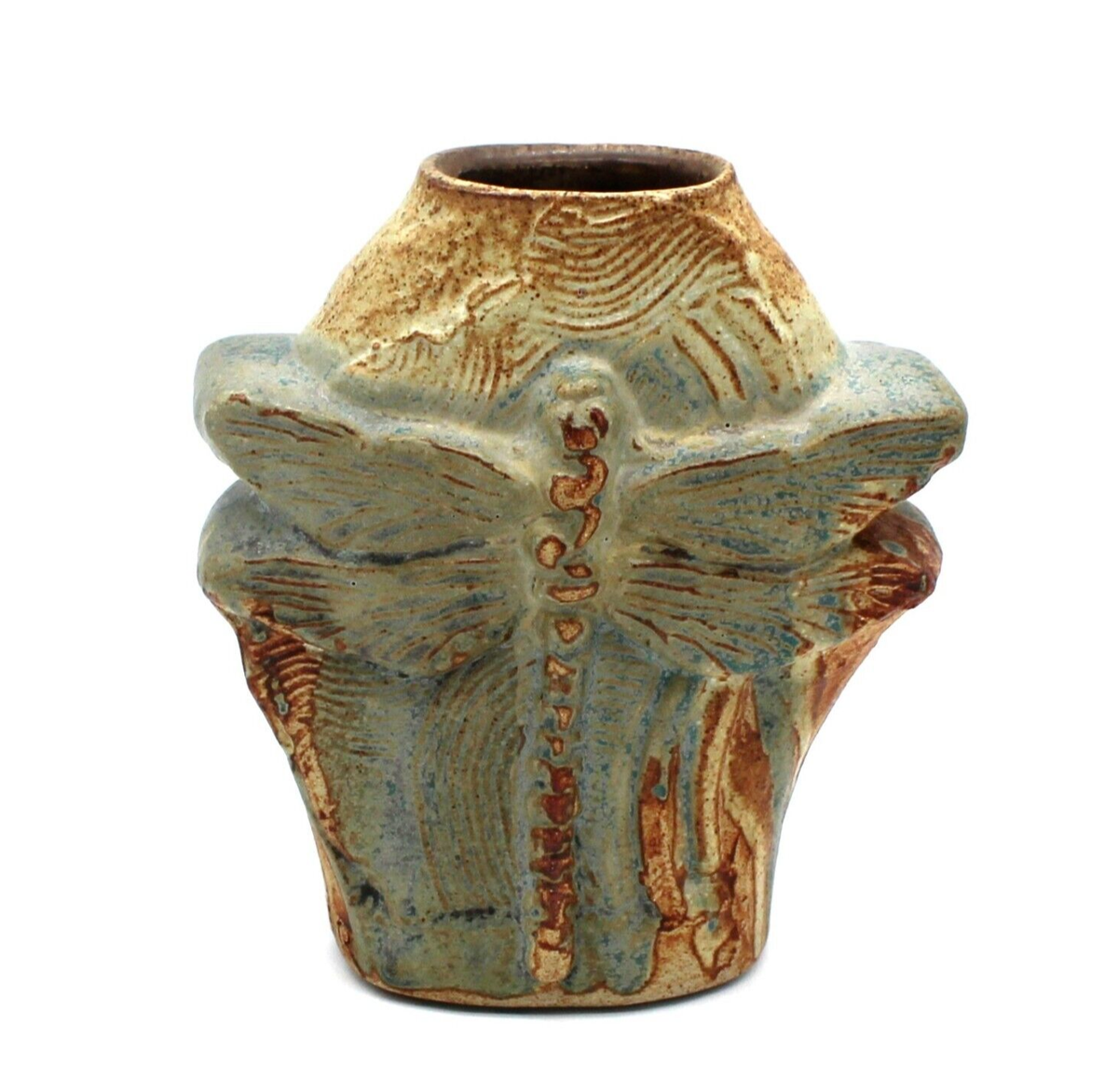 希少 RAW LIFE FACTORY RLF ROOK VASE 花瓶 一点物 Bernard Rooke Stoneware Pottery Vase DRAGONFLY Signed 5.5
