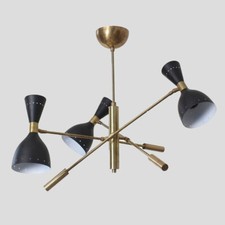 Three Arm 6 Light Stilnovo Style Sputnik Chandelier Brass Ceiling Light Fixture