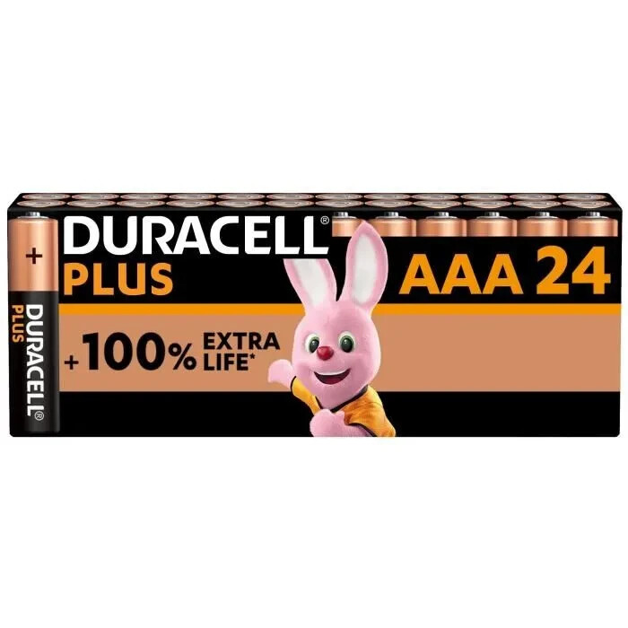 Piles AA alcalines 1.5V Duracell Plus LR06 lot de 24 batteries longue durée