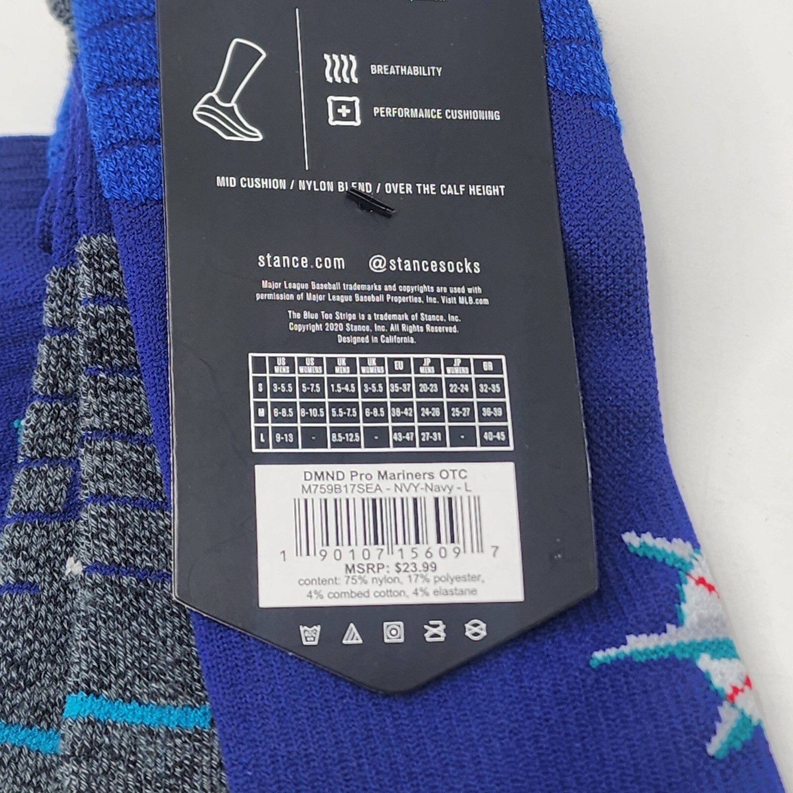 Stance Baseball Socks Mens L Seattle Mariners MLB Navy Diamond Pro OTC Freshtek