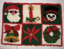 Vtg Christmas Latch Hook rug Wall Hanging Finished Completed Santa Tacky 36  x24  