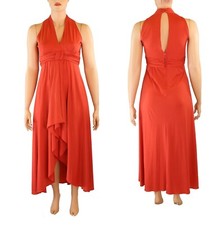 Unbranded Vintage 1970s Orange Hi Lo Plunge Maxi Dress sz 14