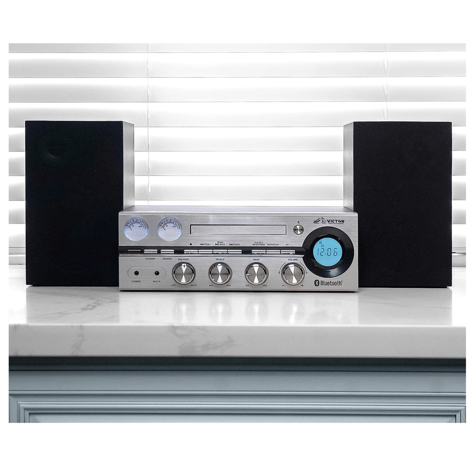 Victor Milwaukee 50W Desktop CD Stereo System with Bluetooth, AM/FM & CD Player