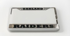 Oakland Raiders Silver Metal License Plate Frame Mirror Stripblack Vinyl Word