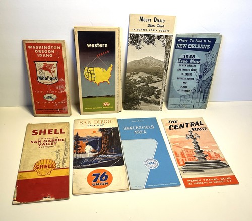 Lot of 8 vintage maps 1946-1990 AAA Union Oil New Orleans Mexico Mount Diablo VG