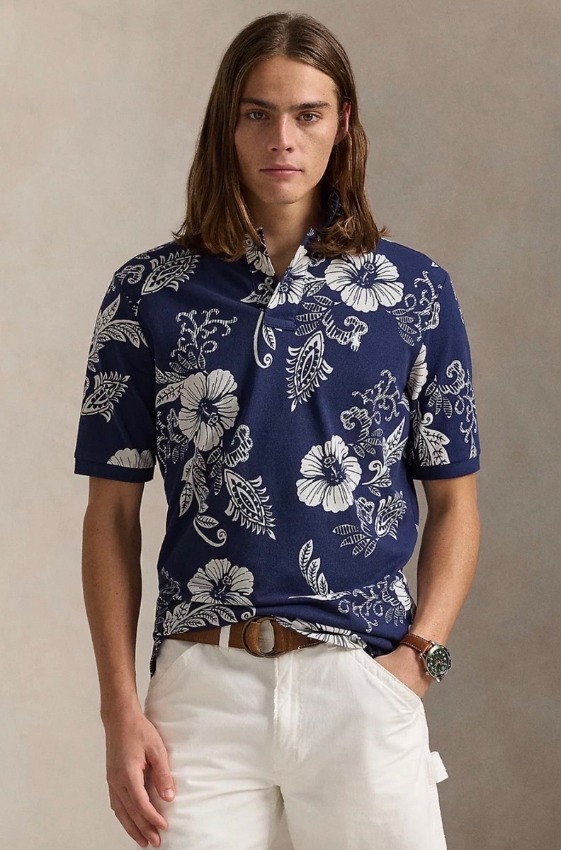 Polo Ralph Lauren Navy HIBISCUS FLORAL Classic Fit Mesh Knit