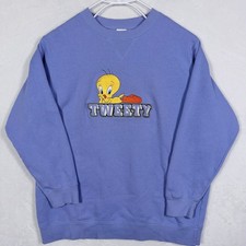 Vintage Warner Bros Studio Store Tweety Bird Sweatshirt Blue XL Looney Tunes Y2K