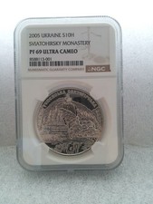 Silberm&uuml;nze UKRAINE 10 HRYVEN  SVIATOHIRSKY MONASTERY  2005  NGC PF69