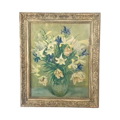Decorative Floral Oil Painting in Carved Traditional Frame