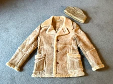 VTG 70s Sears Shearling Lined Lambskin Leather Rancher Coat & Hat - Size 40 Tall
