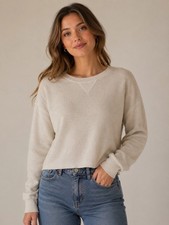American Eagle Outfitters Small Cream Sparkle Cropped Sweatshirt Raw Hem