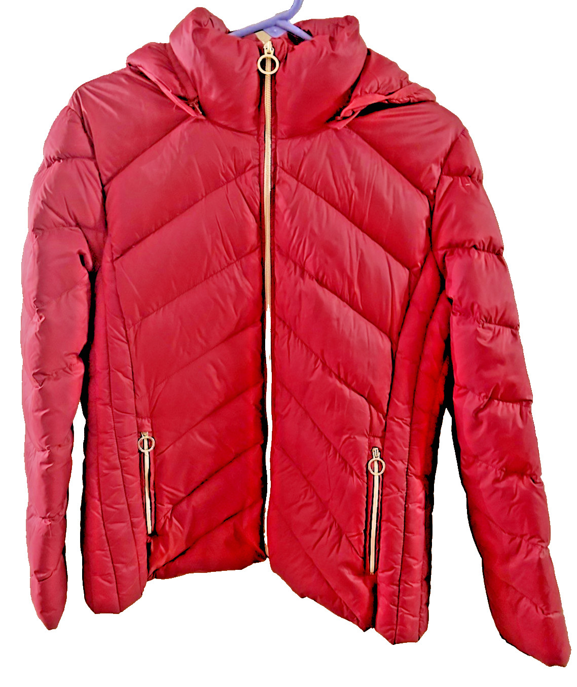 MICHAEL KORS Packable Down Hooded Jacket, Women's Size L Red