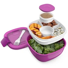 Bentgo Salad Container - 54 oz Bowl with 4-Compartment 1 pound, Purple 