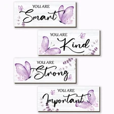 4 Pcs Butterfly Wall Decor Purple Room Decor Wooden Positive Butterfly Inspir...
