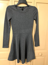 Forever 21 Womens Long Sleeve Scoop Neck Fine Ribbed T Shirt Dress Gray Size Sm