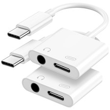 USB C to 3.5mm Headphone and Charger Adapter, 2-Pack Type C to Aux Jack Dongl...