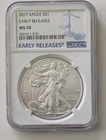 2017-P $1 AMERICAN SILVER EAGLE NGC MS70, STRUCK AT PHILADELPHIA EARLY RELEASES