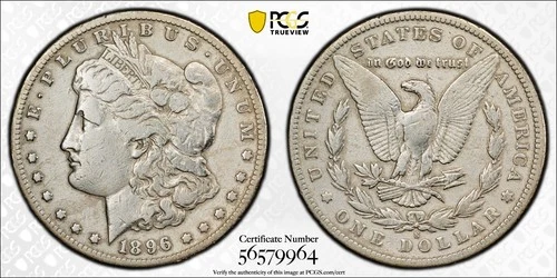 1896 S Morgan Silver Dollar PCGS Gold Shield Cleaned VG Detail