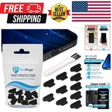 Anti Dust Plugs 10 Pack - includes Charging Port Cleaning Brush - Flat Design...