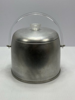 Vintage Kromex Aluminum Ice Bucket Clear Lucite Handle Atomic Mid Century Modern