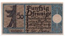 1921 Germany Berlin Notgeld 50 Pfennig Note (3374)