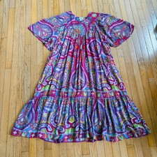 Vintage Saybury Dress Ruffle Tiered Muumuu Kaftan Babydoll Small Pink Summer