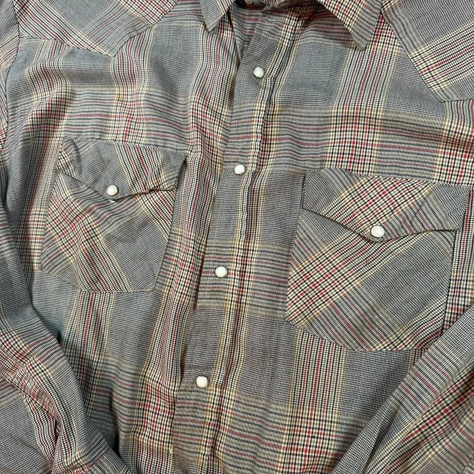 Vintage 90s western pearl snap shirt plaid pearl snap button up men’s shirt - Image 3 of 4