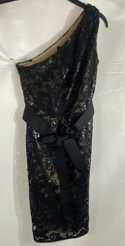 Tadashi Shoji Women's Black One Shoulder Sequin Lace Cocktail Dress Sz 4P