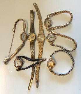Lot of 7 Various Ladies Vintage Swiss Watches for Parts or Repair