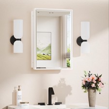 16 x 24 Recessed Medicine Cabinet with Mirror Surface Mounted, Aluminum White...