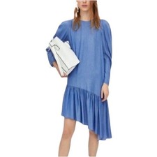 Zara Asymmetrical Ruffle Puff Sleeve DenimDress (Size XS)