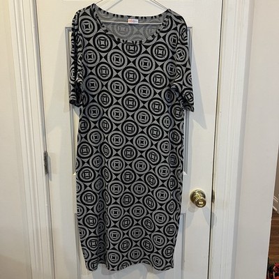 LulaRoe Dress Womens Black & White Geometric Design Short Sleeve SZ Large
