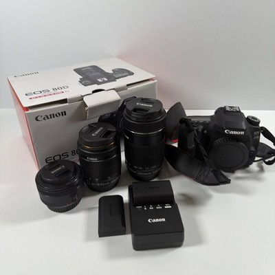 Canon EOS 80D Digital SLR Camera With EF-S 18-135mm, 50mm, 18-55mm Lens AND Box