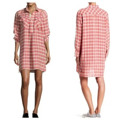 Current Elliott NWT $238 Pink Red Plaid The Levee western dress sz 2 M