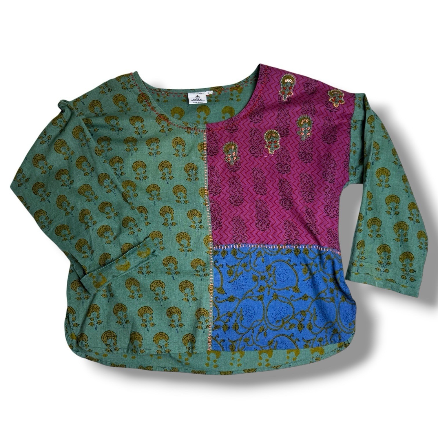 Patchwork Block Print Tunic Womens PL Artisan Hip… - image 3