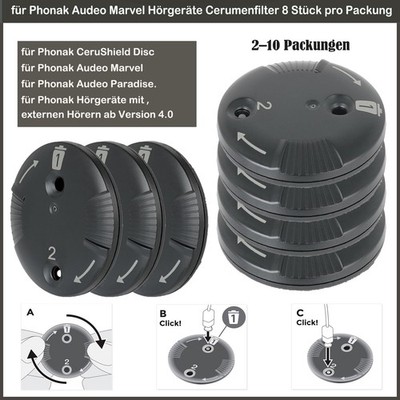16-80 Stk für Phonak Cerushield Disk Audeo Marvel Hörgerätefilter Cerumenfilter
