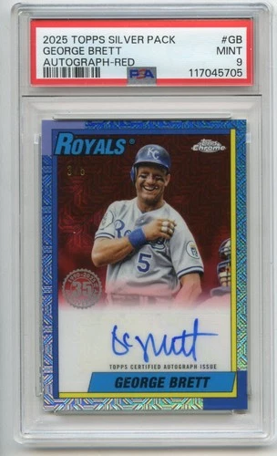 PSA 9 Mint GEORGE BRETT 2025 Topps Silver Pack Autograph RED 3/5 #GB Auto Royals