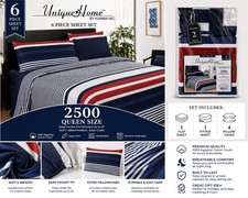 Queen Sheet Set 6 Piece 2500 Series Deep Pocket Soft Bedding Red Blue