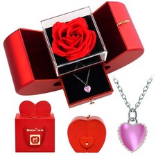 Best Forever Red Roses in A Box Preserved Rose with Rainbow Necklace Heart to My