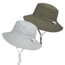 Baby Toddler Sun Hat,Boys Girls Adjustable 2-5T, Gray  Army Green -2pcs