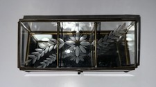 Vintage Glass and Brass Three Section Trinket box With Mirrored Bottom 6 1/4 EUC