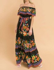 Flying Tomato Midnight Garden Maxi Dress Black