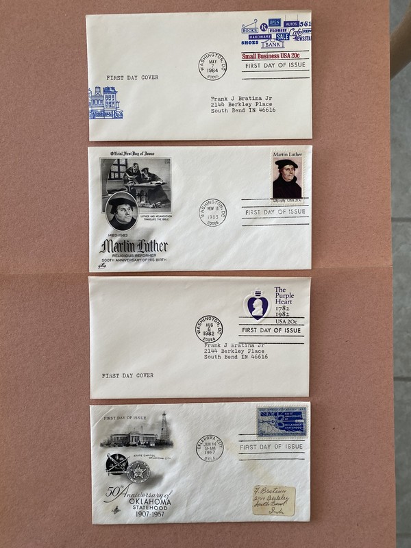 1957, 1982, 1983, 1984 FDC Oklahoma, Martin Luther, Purple Heart, Small Business